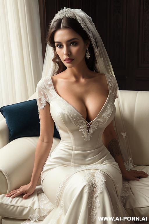 busty horny bimbo, gigantic massive saggy boobs, french shemale, wavy auburn hair, pinup look, (big boobs), big lips, show full body, soft skin, oversized white shirt with deep cleavage, much - #main