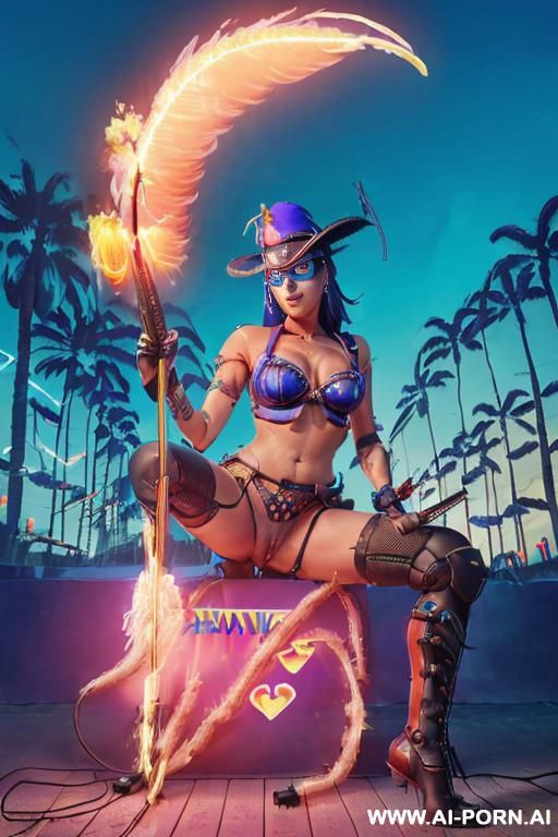 ((((masterpiece)))), (((woman sitting))), (glowing red eyes), (long blue purple and white hair with a flower), ((crop top white collar shirt with red tie)), ((((flaming angel wing)))), ((navy formal - #main