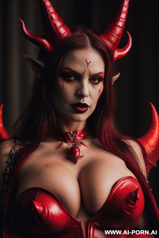 evil seductive look, evil skull queen, demon skull goddess, extreme big horn red - #main