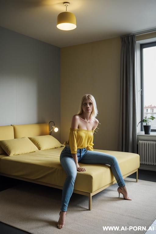 empty yellow concrete rooms bright lights ceiling lamps big rooms - #main