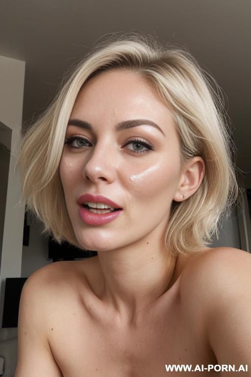 wide open mouth, saggy nipples, side view, tongue stuck out, short messy hair - #main