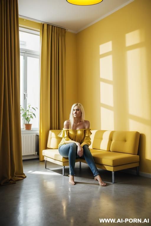 empty yellow concrete rooms bright lights ceiling lamps big rooms - #main