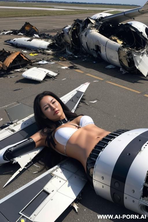 heavily famaged robotic flight atdant lying in crashed plane debris - #main
