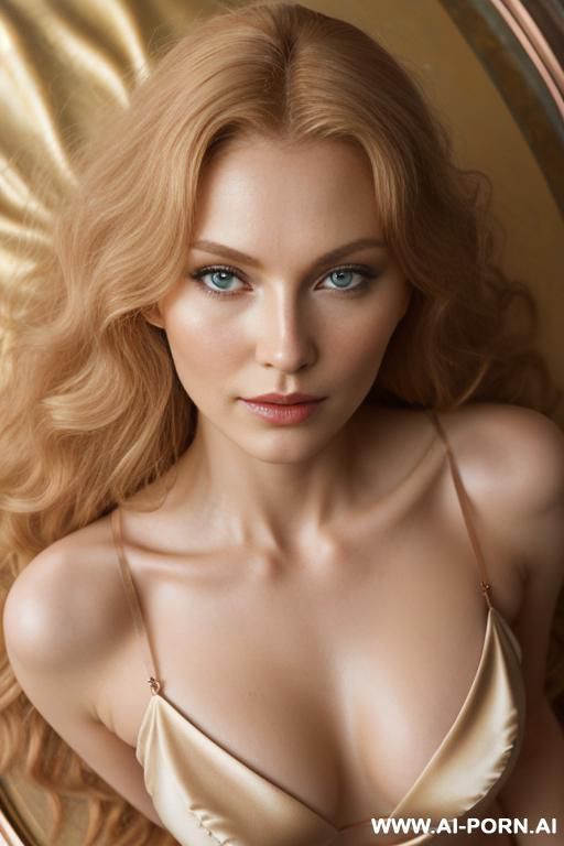 gorgeous round hungarian face, natural golden copper blonde volumous wavy hair, porcelin skin - #main