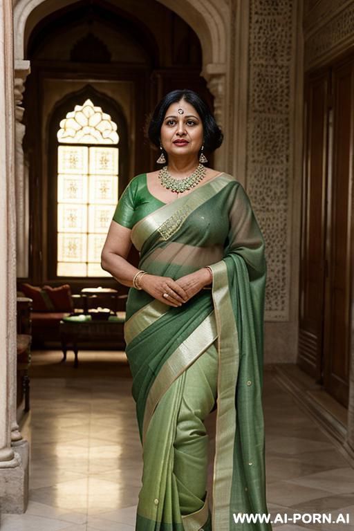 indian fifty years old blackhaired chubby queen in a green sari together with a full naked fifty years old blackhaired full naked female servant with shaved vagina in a luxurious palace - #main
