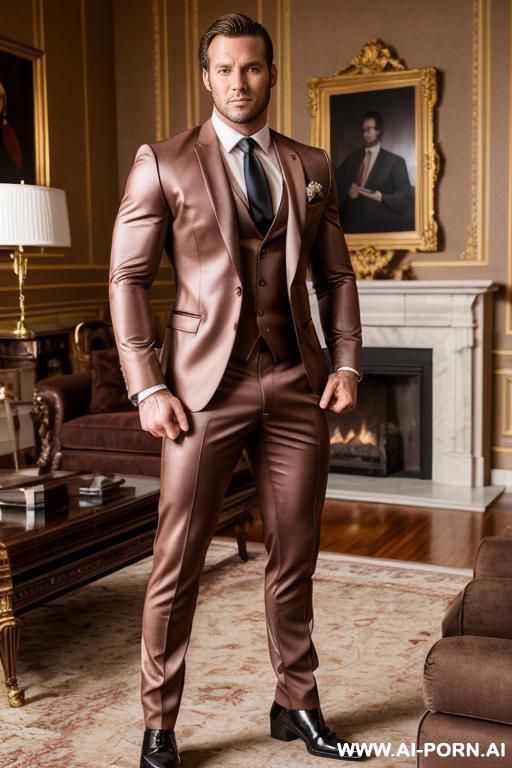hot reality tv star man, medium length brown hair, muscular build, gigantic rock hard penis, realistic penis, in mansion living room, - #main