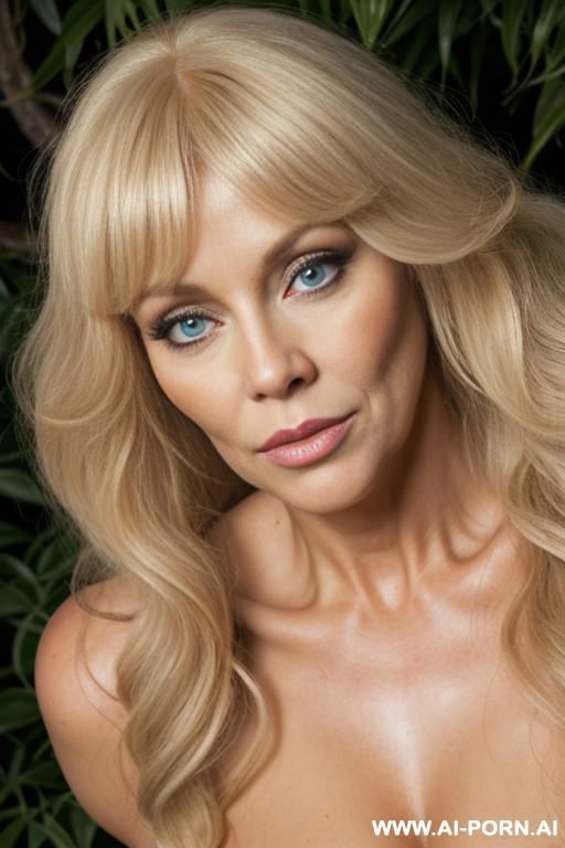 female blonde thick fluffy hairs long wavy bangs eyes big eyes blue eyes big chin sexy face wide lips fitness body portrait picture nude naked muscular body thick body fitness face thick - #main