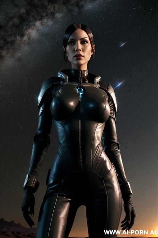 pathfinder woman from maass effect a, standing in the extraterrestrial desert, wears space bodysuit, sci-fi background, (keep face), (keep body), (keep background) - #main