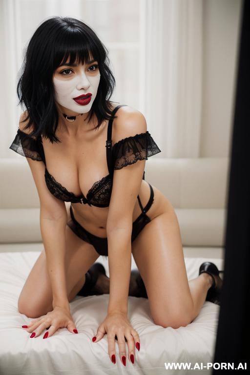 goth female, pierced lips and nose, open blouse with pierced tits exposed, cum covered face and tits - #main