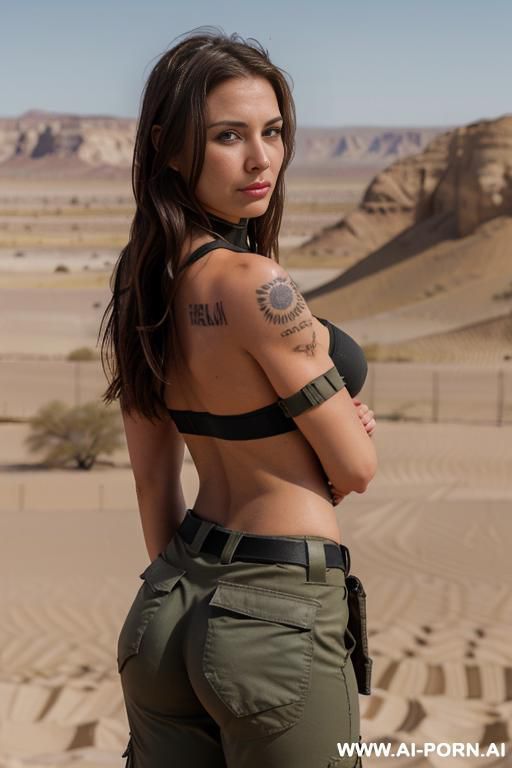(natural plump breasts), (wide hips), (detailed face), (soft slutty smile), (stylish tribal tattoos), (tattoos), perfect tight ass, from behind view - #main