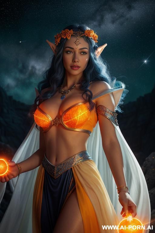 (front view), (looking at the viewer), (detailed face), (detailed body), (detailed skin), (detailed hands), (detailed fingers), toned figure, natural breasts, curly long dark blue hair with white - #main