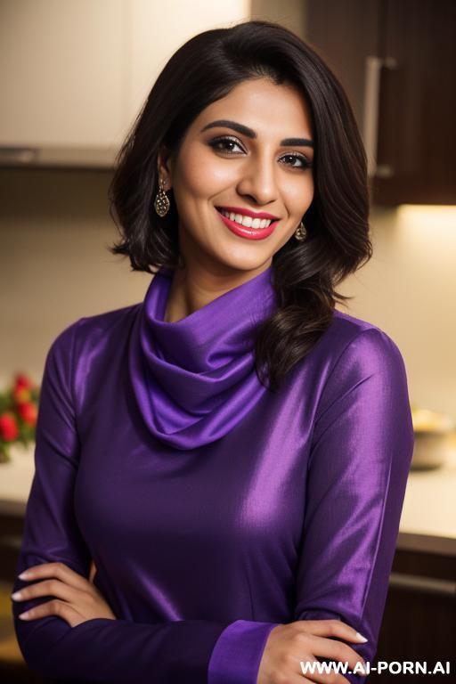 ((( pakistani ))), ((fancy purple wedding long sleeve crew neck dupatta )), (christmas), (big nose), ((smiling at the camera)), photorealistic, (ultra detailed photo), (hyper realistic photo), standing - #main