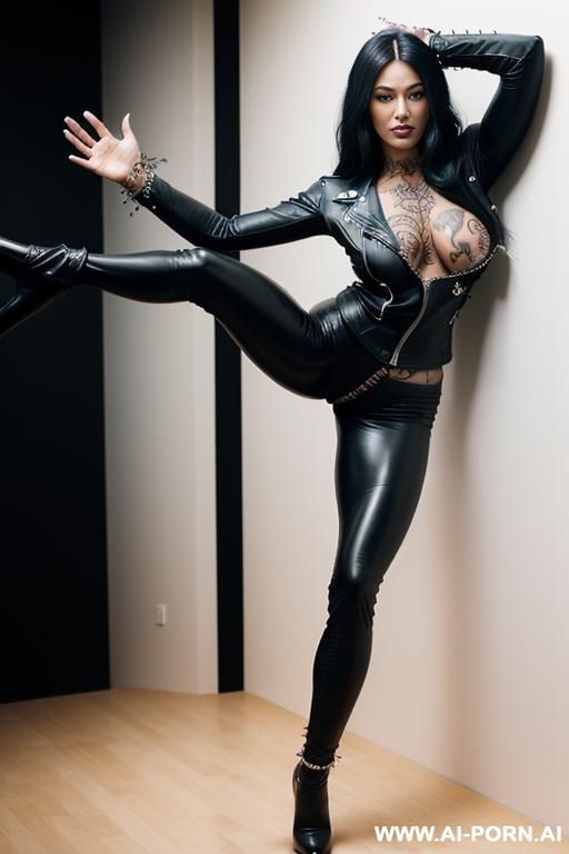 ((((tattooed persian biker milf hugging a muscular punk man)))) with (((((gigantic tits))))) and (((long hair))) (makeup) , (((riding a cock))) (((tight spiked black leather jacket))) (((woman straddling - #main