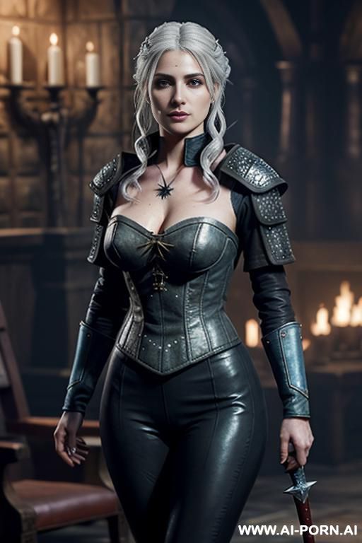((witcher princess ciri)) (keep face) (realistic look, super realistic) ((frontal view)) (full-length image) (face and body to the viewer) (perfect hourglass figure) narrow waist, amazing muscular - #main