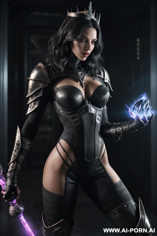 (front view), (looking at the viewer), (detailed face), (detailed body), (detailed skin), (detailed hands), (dark-(gray skin)), perfect athletic body, very dominant serious woman, front view, wearing a - #main