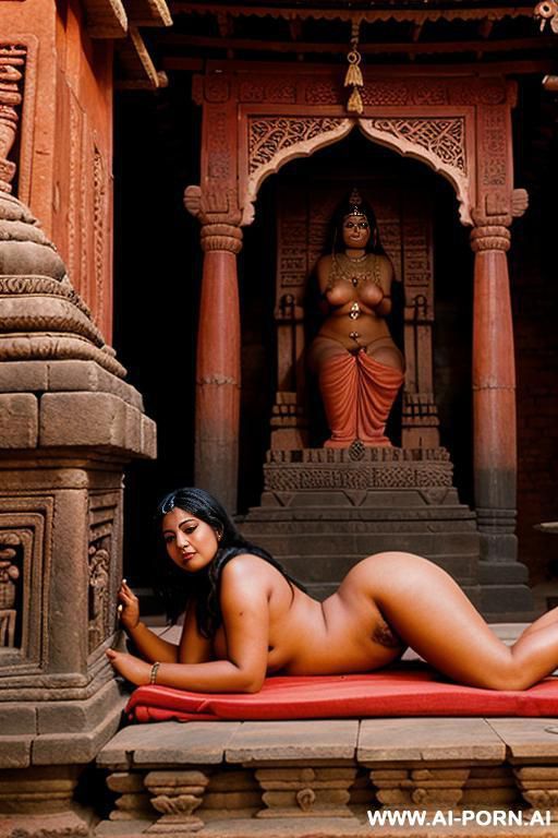 medieval indian full naked chubby female temple servant with shaved vagina is lying on a shrine in a temple - #main