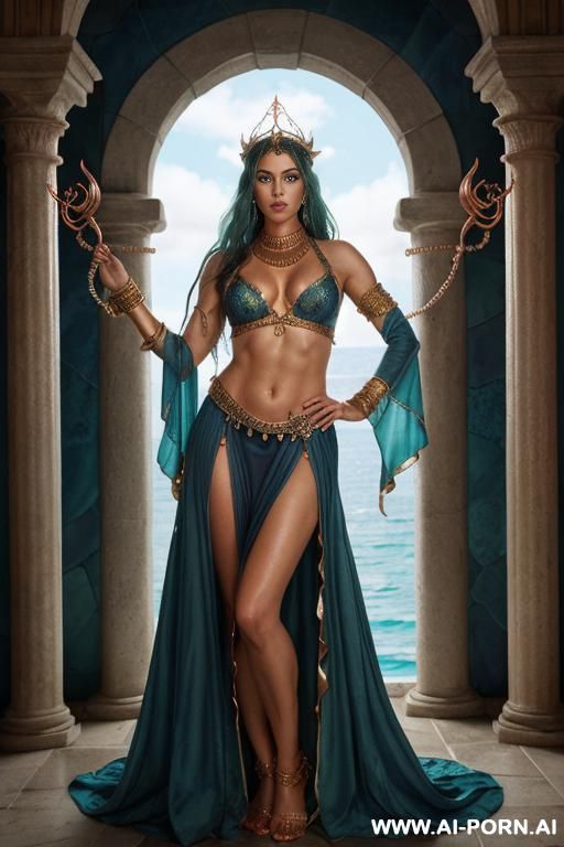 (medium shot), (front view), (looking at the viewer), (eye contact), (highly detailed figure), (highly detailed face), (highly detailed skin), water wizard, symmetrical noble face, wavy light turquoise - #main