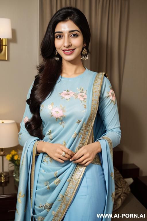 ((light blue floral patterned crew neck dupatta)), (urwa hocane), ((( punjabi ))), (christmas ), (big nose), ((smiling at the camera)), photorealistic, (ultra detailed photo), (hyper realistic photo ), - #main