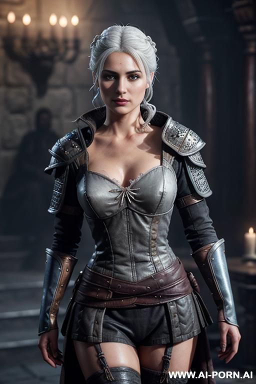 (witcher princess ciri) (frontal view) (keep face) (realistic look, super realistic) bubble butt, muscular thighs, thigh gap, narrow waist, firm boobs (perfect model face) beautiful detailed eyes - #main