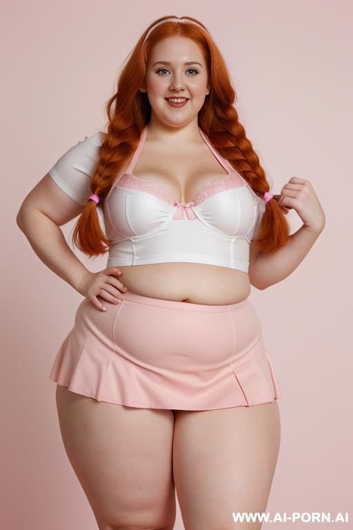 (((half body photo shot close up))). a (((british obese fat bbw redhead))), ((thick body, with tummy and love handless)). lingerie garter belt top. - #main