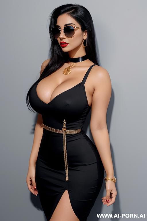 large sunglasses, choker, tight dress, intellectual, fair, sexy headshot, cartoon, tight waist - #main