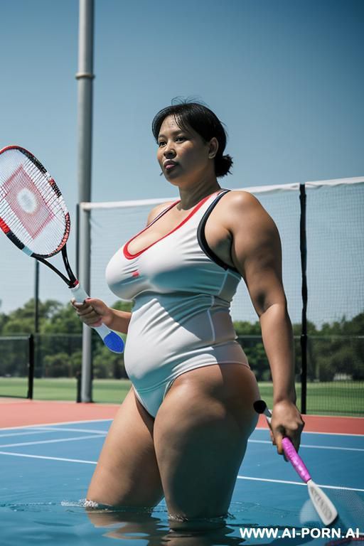 two ancient egyptian fifty years old black haired chubby full naked lesbian females in shallow water - #main