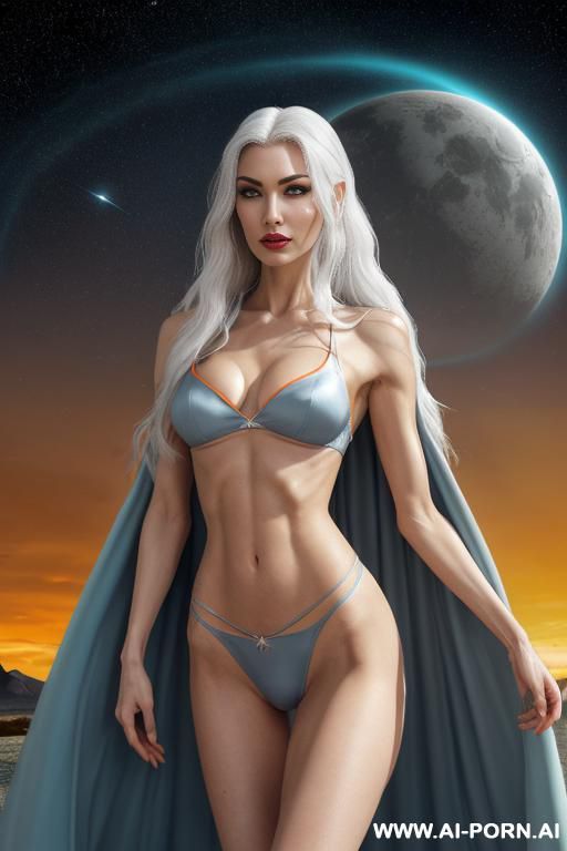 (front view), (looking at the viewer), (detailed face), (detailed body), (detailed hands), (detailed skin), well-toned slender atletic figure, silky long flowing hair, mystical makeup, eyes like gimlets, - #main