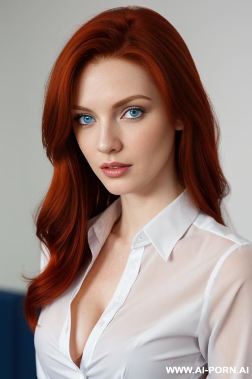 open white office shirt, natural redhead, blue eyes - #main