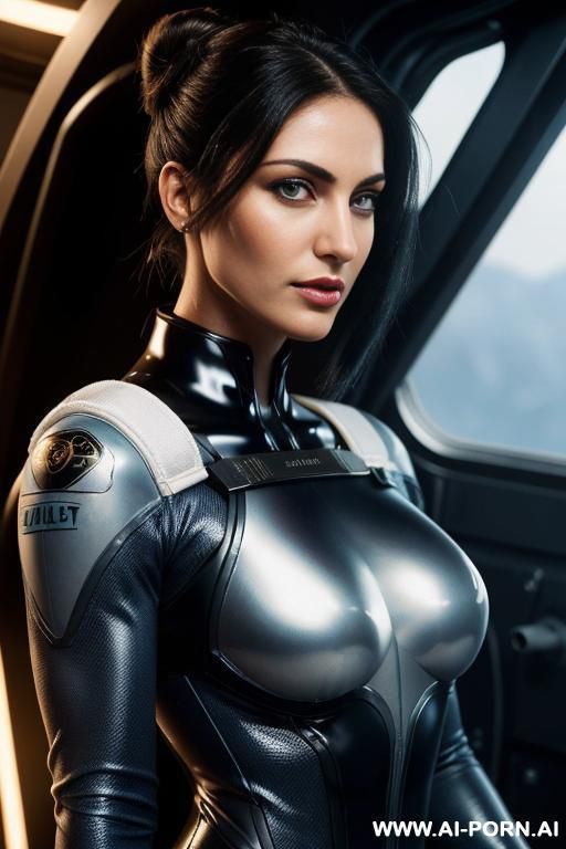 sci-fi pilot (front view) finely detail, highly detailed face, highly detailed eyes, sexy eyes, best quality eyes, highly detailed hands, highly detailed skin, strong body (hourglass figure) wide - #main