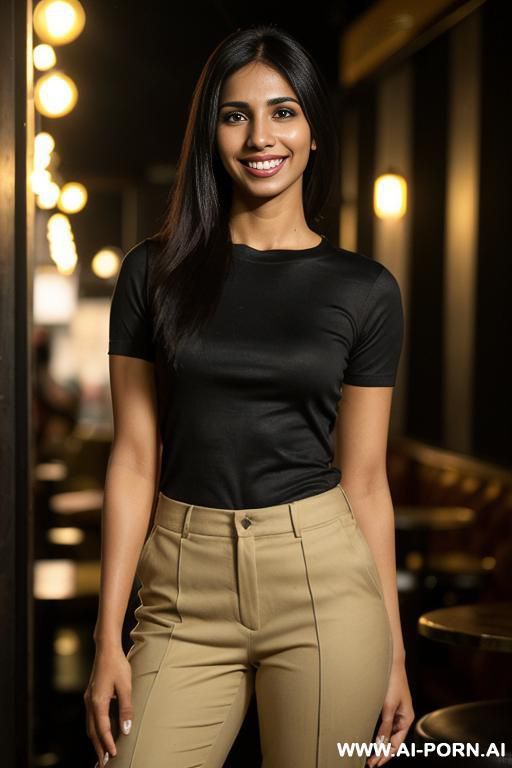 (higareda), ((lanky)), (((tanned punjabi ))), ((black crew neck short sleeve shirt, khaki pants )), (christmas), (big full lips), ((smiling at the camera)), photorealistic, (ultra detailed photo), (hyper - #main