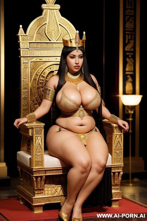 a so beautiful lady from ancient egypt, a queen wearing so fancy clothes from old egypt time , looking super sexy and super hot, gigantic boobs and curvy thick body, sitting on her throne alone at night time. - #main