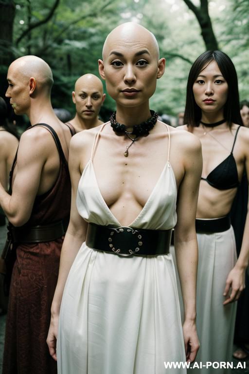 slender japanese bald sci-fi bride with friends, bald heads - #main