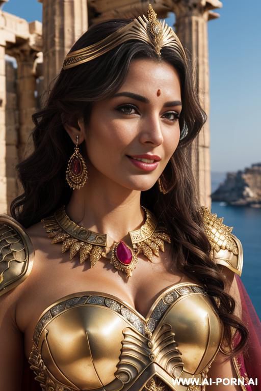 greate goddess athena (frontal view) ultra realistic (keep face) perfect fit body, wide hips, muscular thighs, thighs gap, perfect firm boobs (perfect detailed face) alluring smile (beautiful sexy - #main