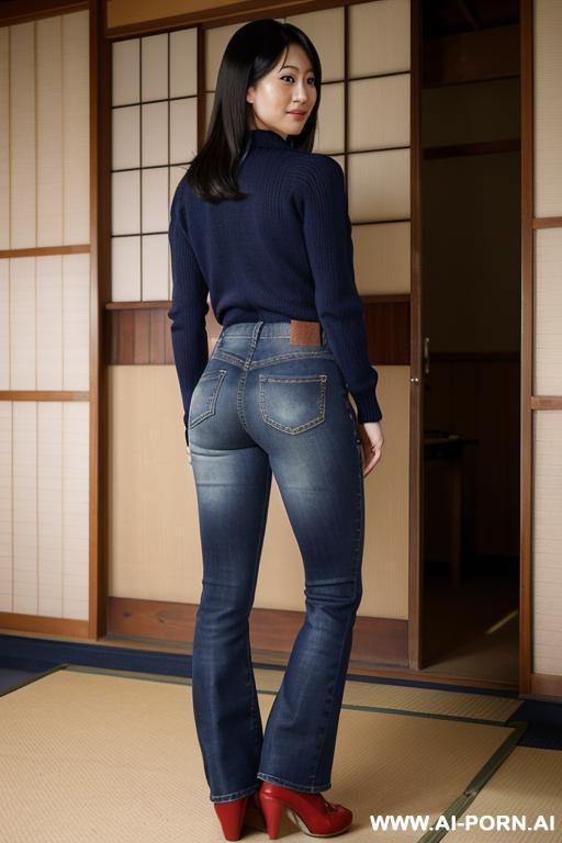 asian, bootcut blue jeans, oxford shoes - #main