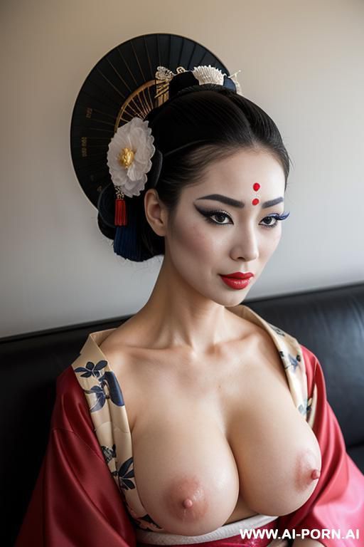 woman with a dick, wide hips, large shoulders, very saggy boobs, short messy hair, pendulous nipples, huge penis in place of pussy - #main
