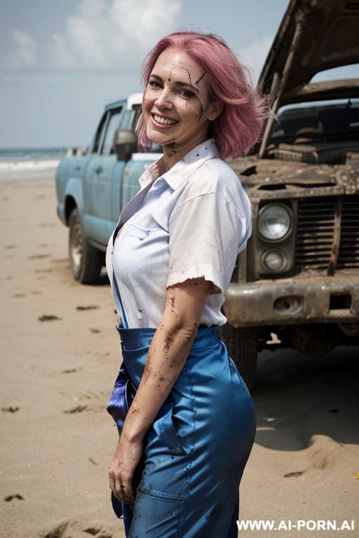 large shoulders, wide hips, pendulous tits, hairy pussy, fat arms, full side view, hang her giant penis in her hand, huge dick - #main