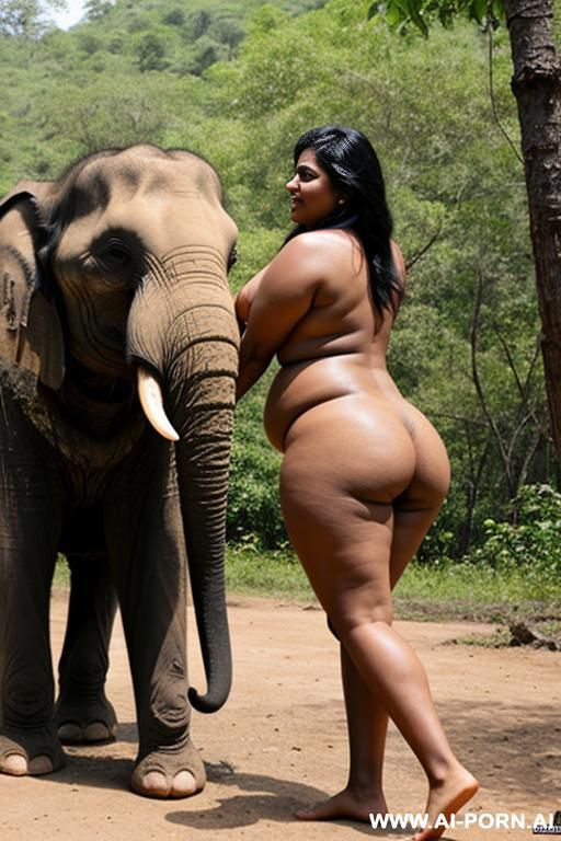 indian elephant is picking up a full naked chubby indian woman with shaved vagina in nature - #main