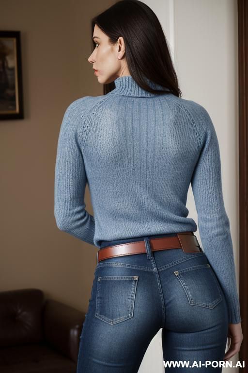 angry milf, pullover, straight blue jeans, leather belt, oxford shoes - #main