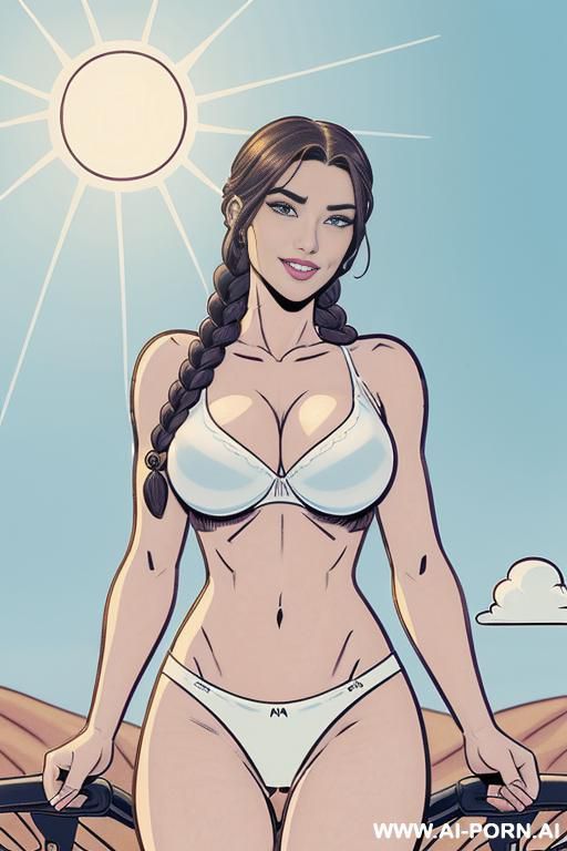 ((((image comic-drawing cartoon style)))) down level shot boobs in closedup ((((sky landscape bright sun)))) at the outdoor in the park ((((seductive gaze)))) pretty italian woman full lips smile - #main