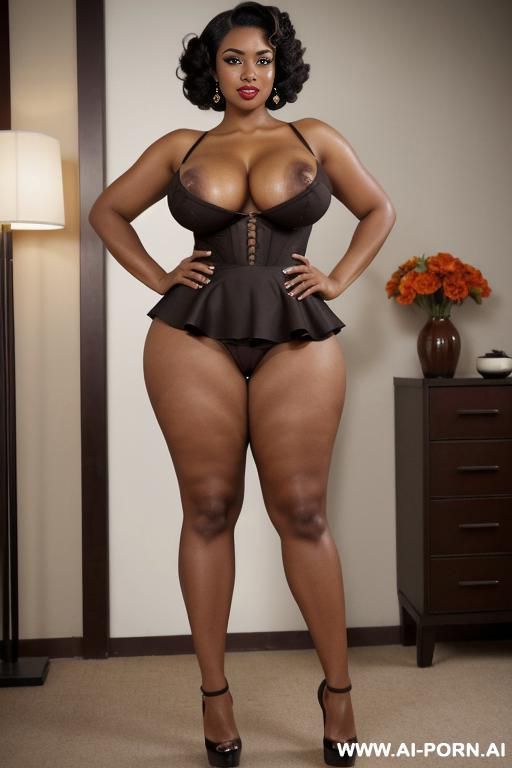 sexy flirting happy seductive horny inviting sleepy eyes beautiful african asian mixed race babe evening very dark brown skin (gigantic saggy perky boobs) curved voluptuous bombshell figure with big - #main