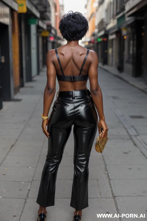 mature ebony, light-brown leather pants, pear form ass, wingtips shoes, green belt - #main