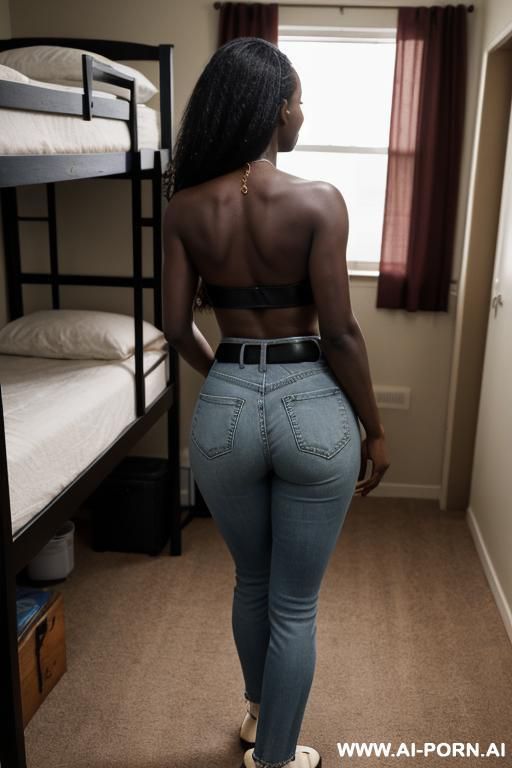 ebony, vintage dark-blue mom jeans, round ass, leather belt, clogs shoes - #main