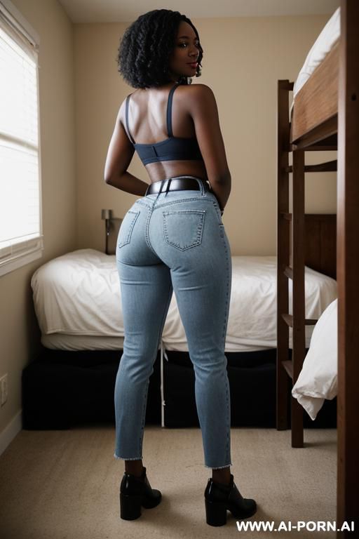 ebony, vintage dark-blue mom jeans, round ass, golden belt, clogs shoes - #main