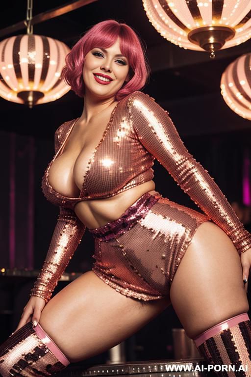 devote chubby milf with short hair naked in an ancient harem, smiling, show ass and pussy - #main