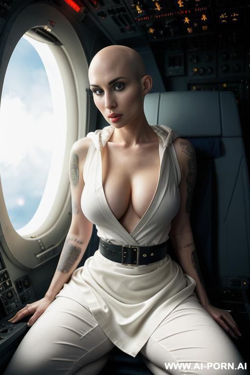 hyperrealism painting: an atompunk sci-fi bald slender amy winehouse, tits out, with yellow transparent sheer hood, wearable sensors and wearable sci-fi systems. she weared sci-fi translation unit on arm. , normal plump boobs, atompunk. art. - #main