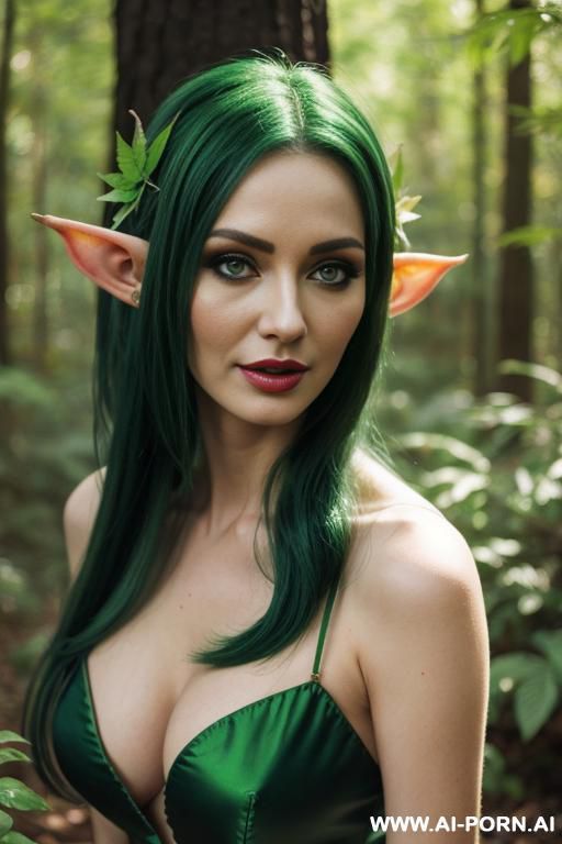 elf, forest, green leaf dress, beauty face, horny face - #main
