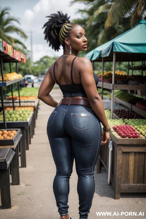 ebony, thick ass, narrow hips, straight blue jeans, leather belt, football sneakers, full shot - #main