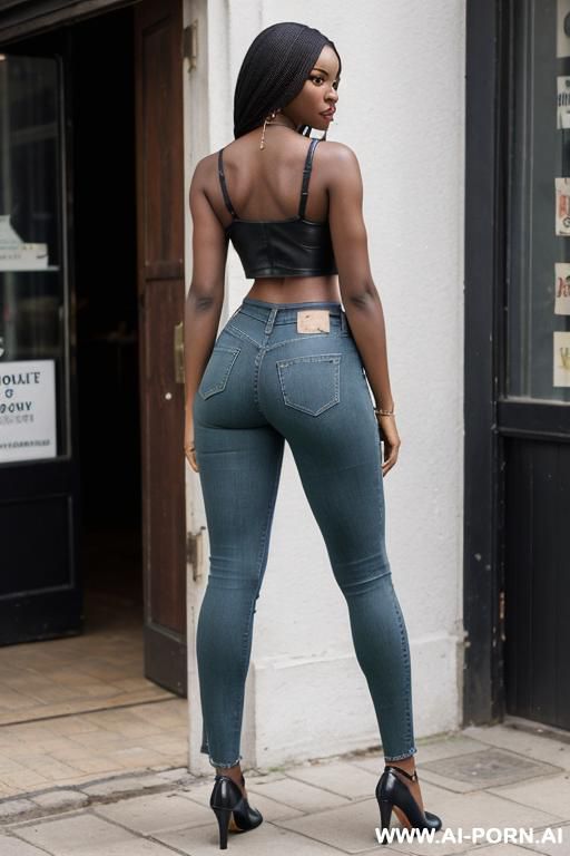 ebony, round ass, vintage blue straight jeans, green top, leather belt, oxford flats shoes - #main