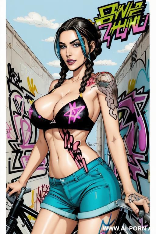 ((((image comic-drawing cartoon style)))) down level shot boobs in closedup ((((sky landscape)))) at the outdoor in the roller park ((((seductive gaze)))) from behind pretty italian woman full lips - #main