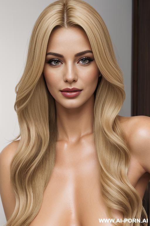 great image, photorealistic, smle, pubes, straight wavy swept right part, body view, realistic hip size, iatina, makeup, proportionate but stocky body, totally naked. - #main